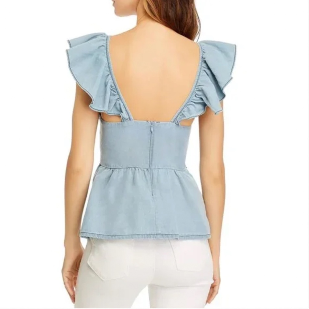 FRENCH CONNECTION 100% COTTON Light Blue Tank Top Ruffled Sleeves Size 2 NWT - Picture 2 of 4